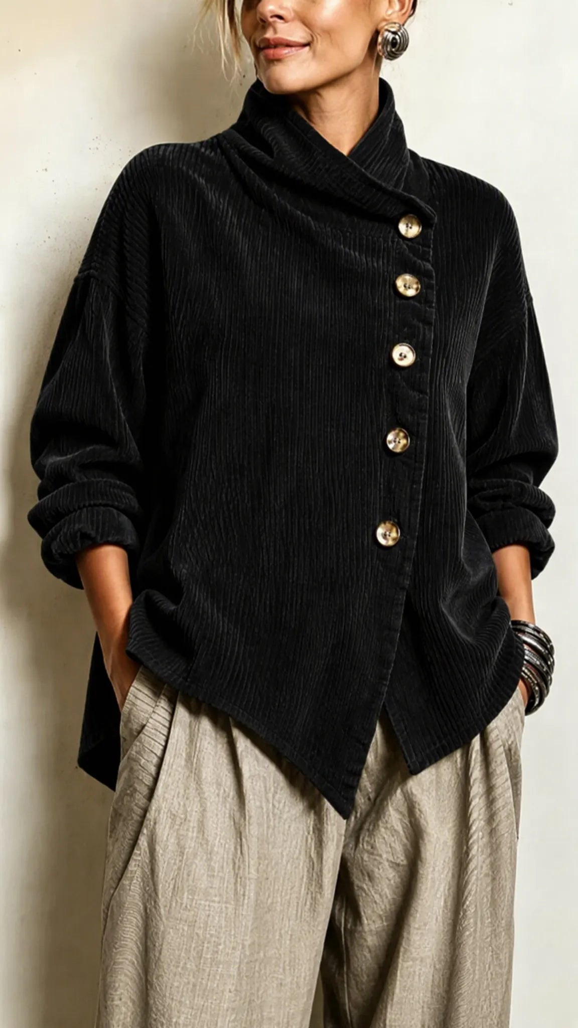 Corduroy Asymmetrical Collar Jacket