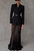 Long sleeved satin top S V collar single button long sleeved set