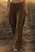 Stylish Suede High-waisted Fringed Casual Flared Pants
