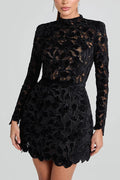 Lydia Embroidered Floral Lace Long Sleeve Belt Tulip Shaped Mini Dress
