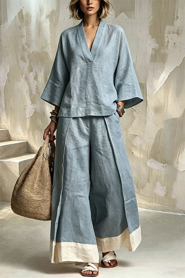 Minimalist V-Neck Linen Co-ord Set