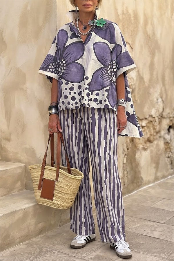 Floral Print Casual Two-Piece Pant Set