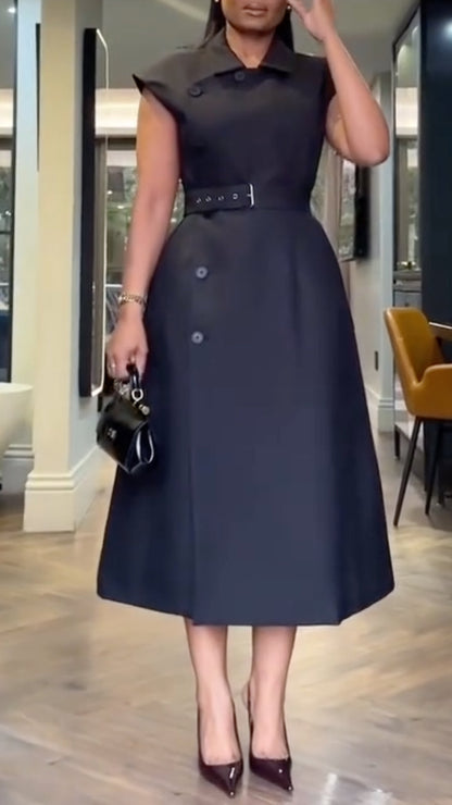 Women's Lapel Belted Commuter Dress