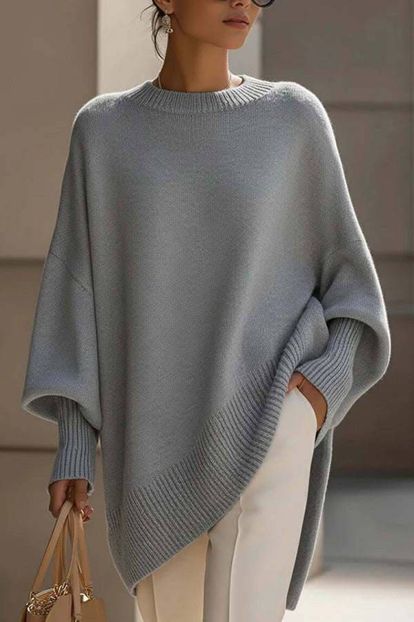 Solid Color Round Neck Long-sleeved Casual Loose Knit Sweater