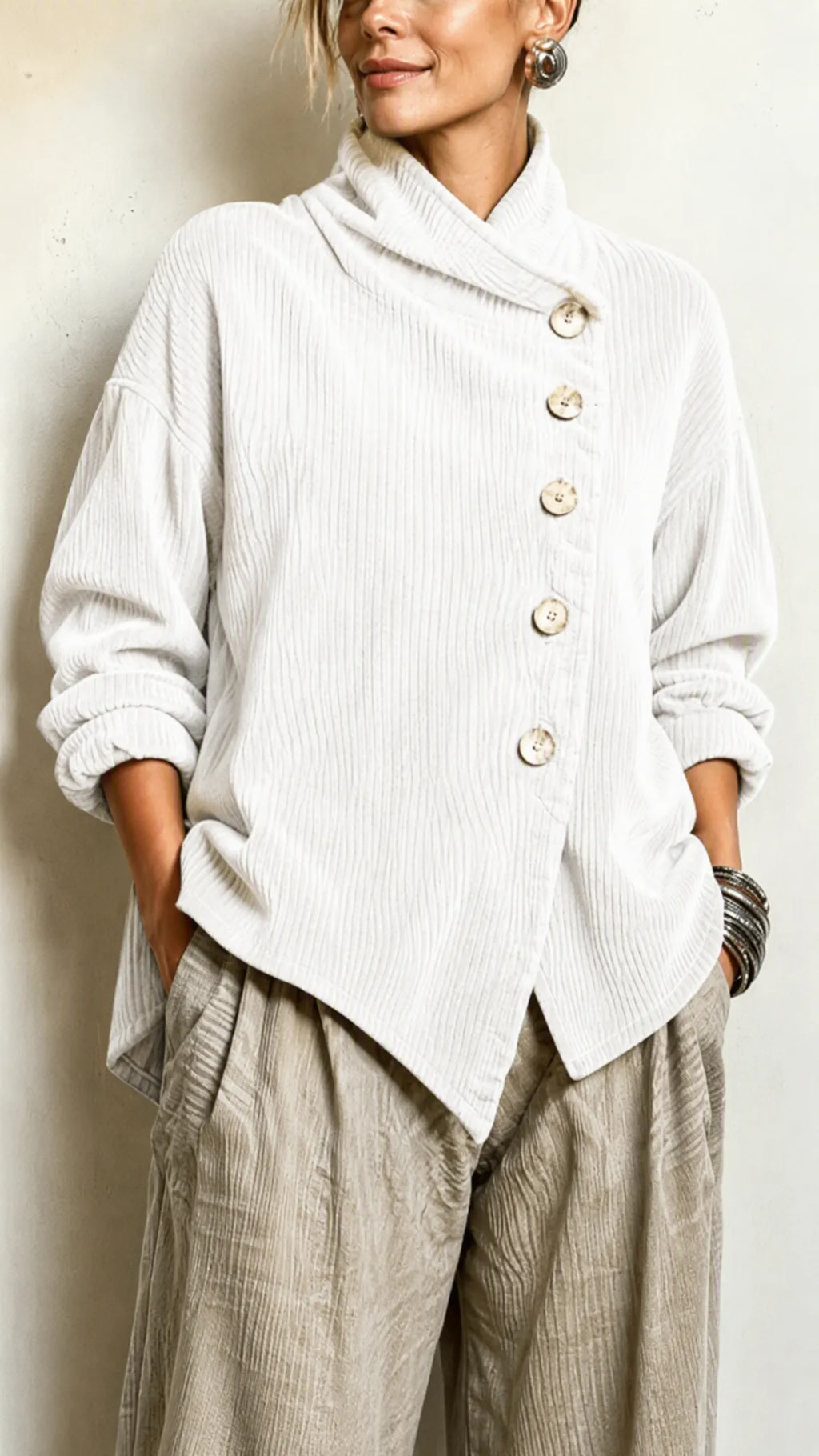 Corduroy Asymmetrical Collar Jacket