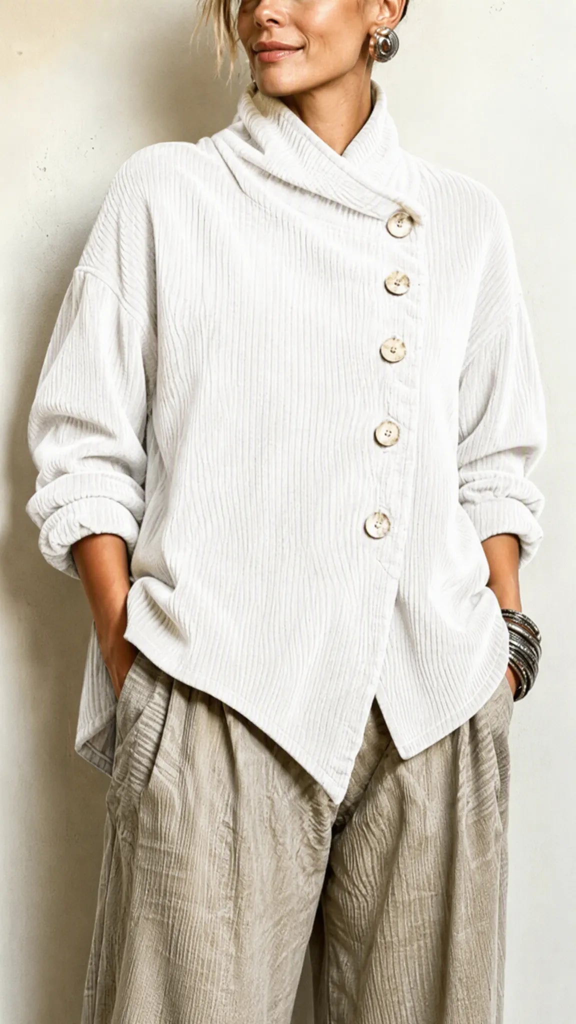 Corduroy Asymmetrical Collar Jacket