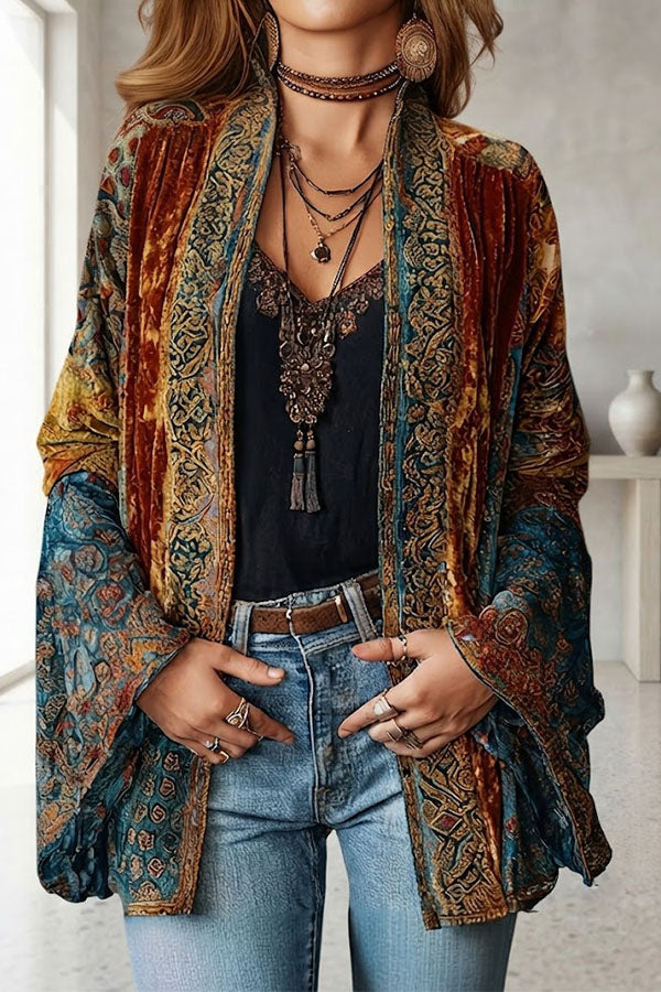 Essential Mosaic Velvet Open-Front Jacket