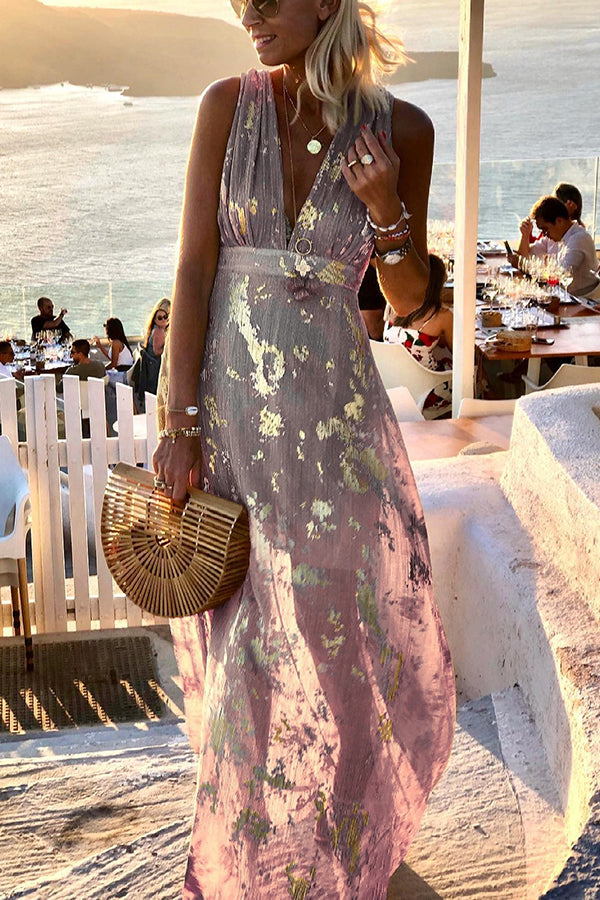 Vacation style waist shaping slim figure party sexy V-neck long dress