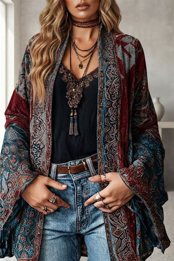Essential Mosaic Velvet Open-Front Jacket