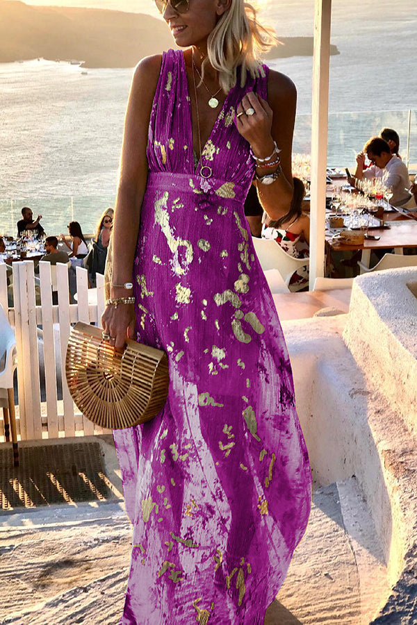 Vacation style waist shaping slim figure party sexy V-neck long dress