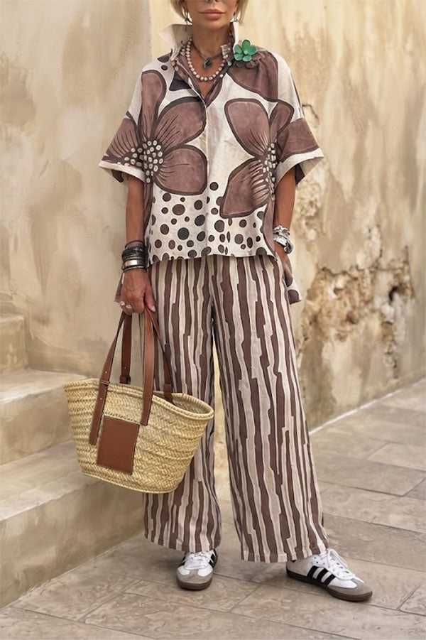 Floral Print Casual Two-Piece Pant Set