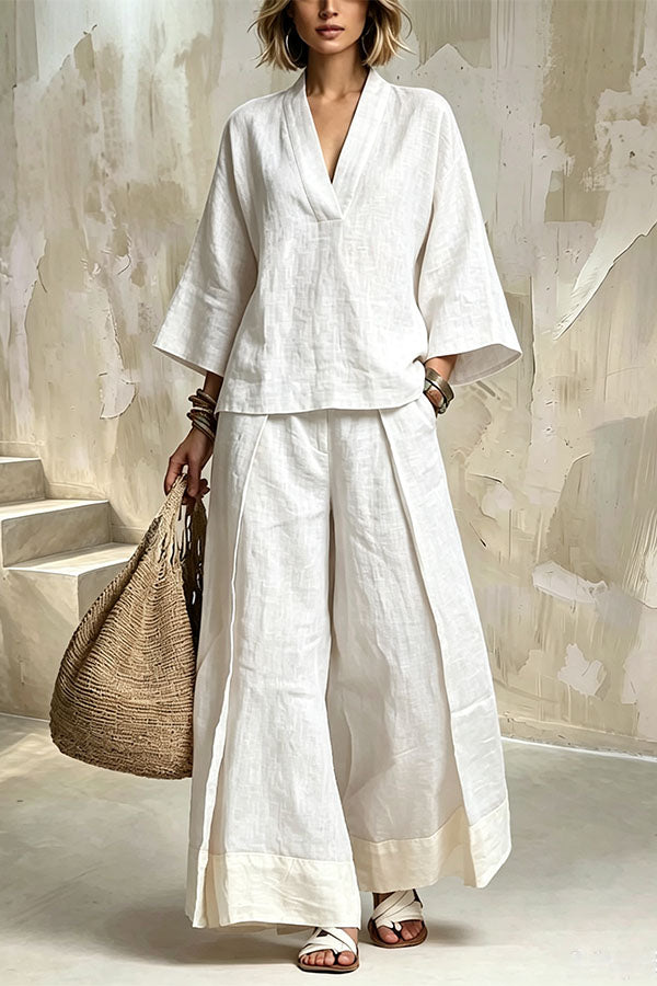 Minimalist V-Neck Linen Co-ord Set