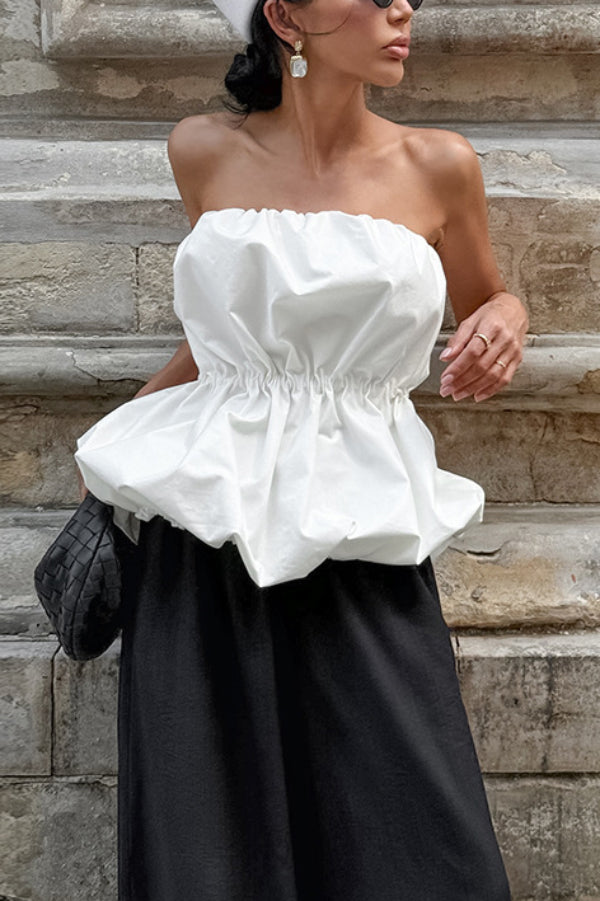 Solid Color Sleeveless Off-shoulder Elastic Waist Strapless Top