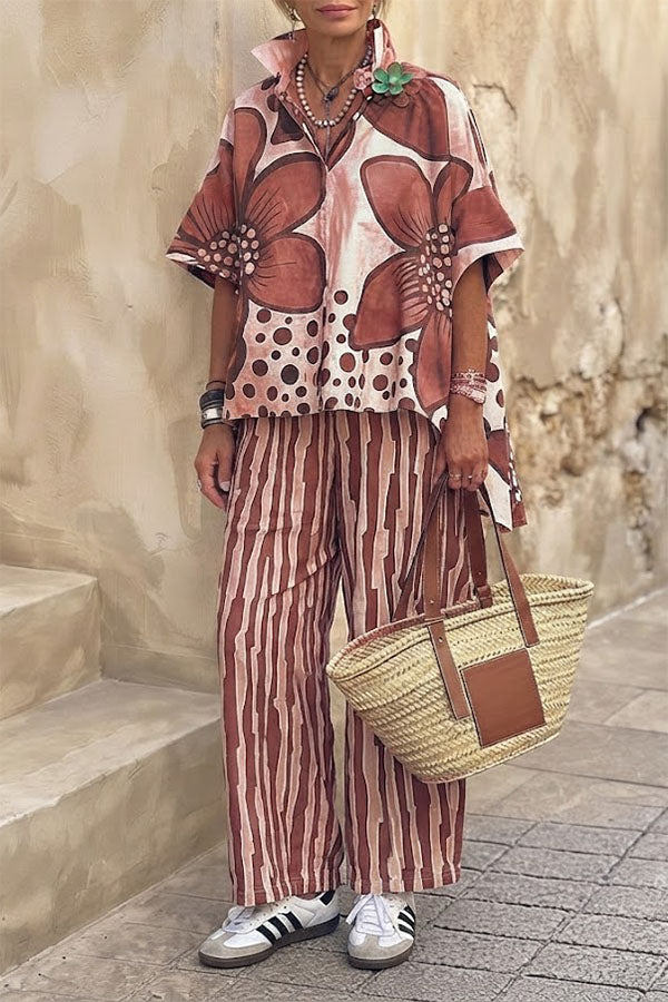Floral Print Casual Two-Piece Pant Set