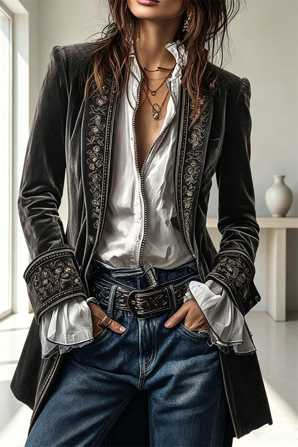 Aurelia Embroidered Velvet Tailored Blazer