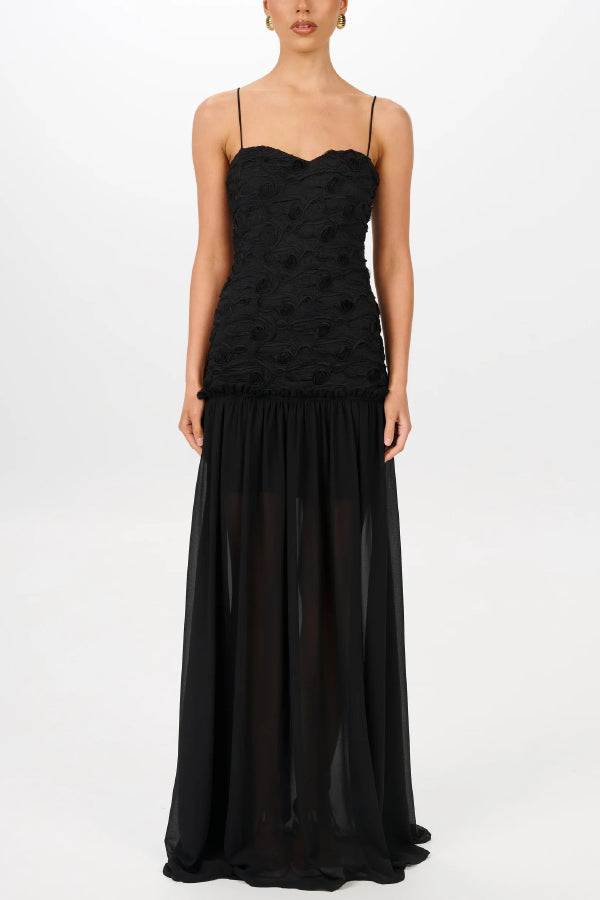Stylish Three-dimensional Floral Chiffon Patchwork Strapless Elegant Maxi Dress