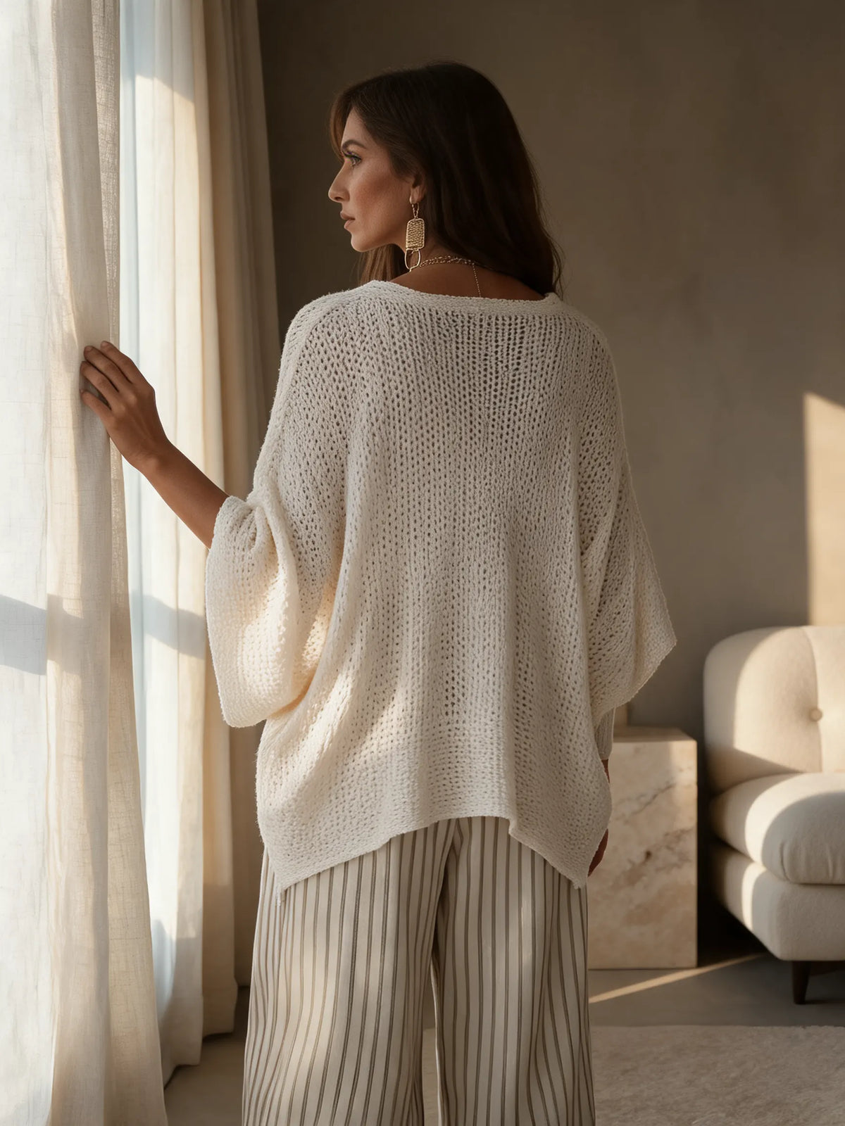 Effortless Neutral Bohemian Pullover Knit Top