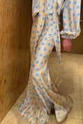 Vayla Satin Colorblock Polka Dot Print High Rise Flare Drape Maxi Skirt
