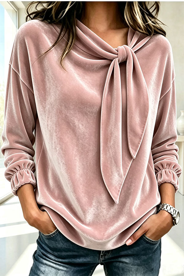 Celeste Velvet Flowing Blouse with Bow Detail