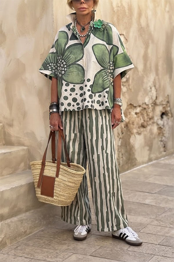 Floral Print Casual Two-Piece Pant Set