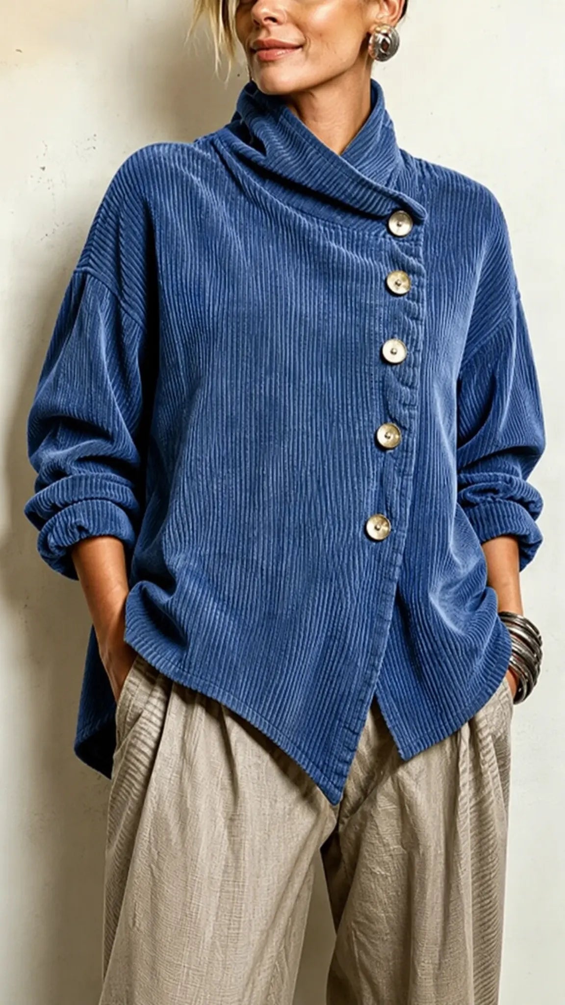 Corduroy Asymmetrical Collar Jacket