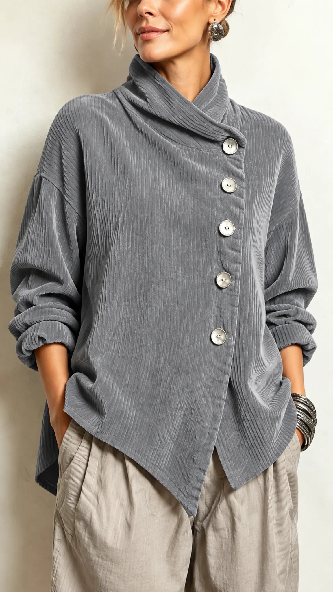 Corduroy Asymmetrical Collar Jacket