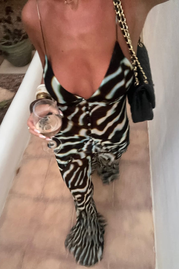 Zebra Print V-neck Camisole Long Mesh Top