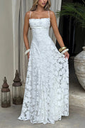 Spaghetti Strap Backless Lace-up Jacquard Maxi Dress
