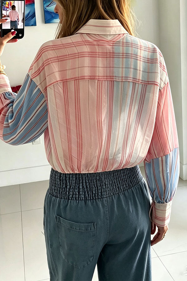 Plaid Wrap Tie Long Sleeve Shirt