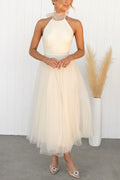 French fairy, ethereal chiffon patchwork detail suspender long dress