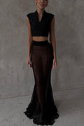 French summer chiffon fish tail eternal mesh high waisted elastic fish tail long skirt