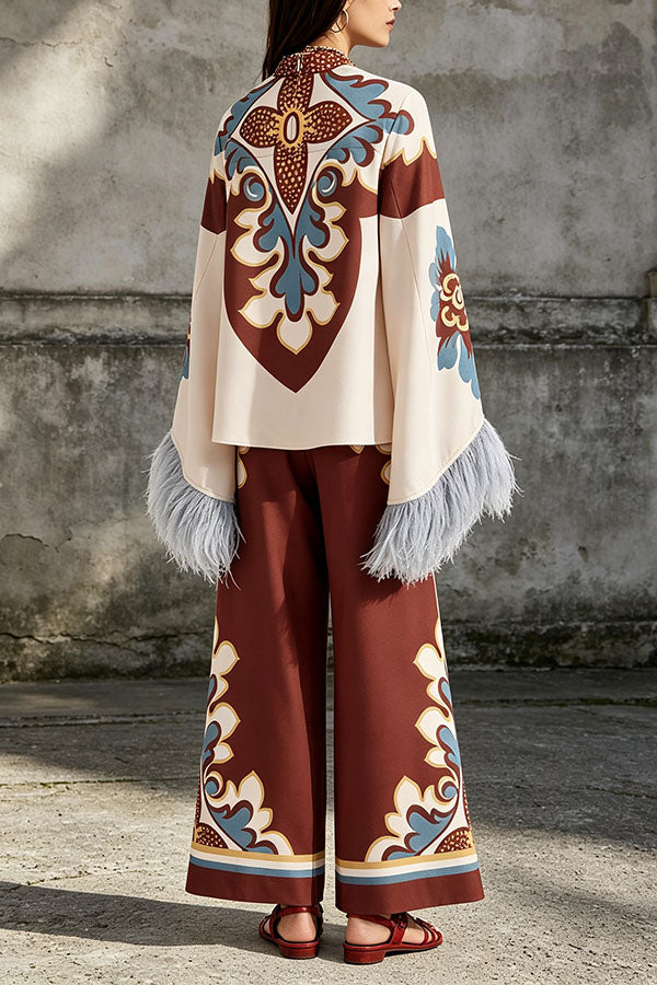 Bohemian Dreams Unique Print Elastic Waist Pocket Wide Leg Pants