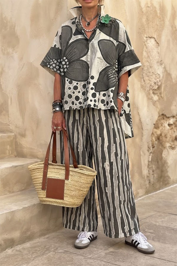 Floral Print Casual Two-Piece Pant Set