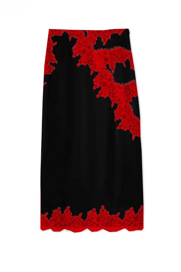 Sunday Social Contrast Color Satin Lace Trim Mid Rise Maxi Skirt