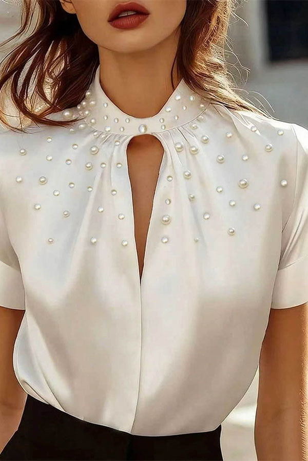 Eleganza LuxuryPearl-Beaded Satin Blouse