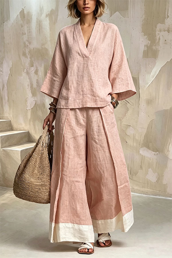 Minimalist V-Neck Linen Co-ord Set