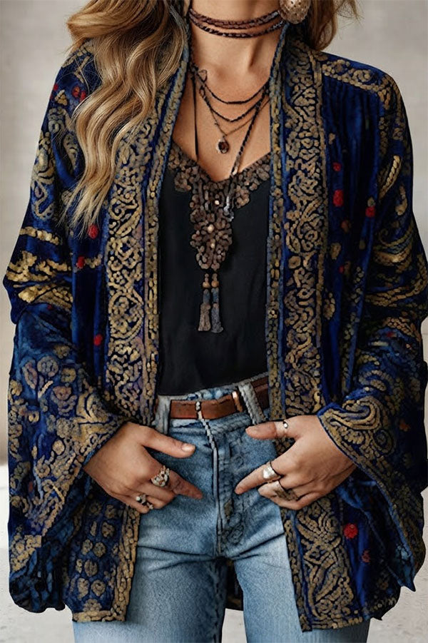 Essential Mosaic Velvet Open-Front Jacket