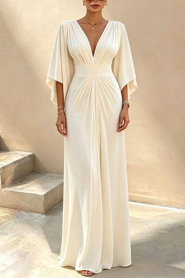 Aurelia Plunging V-Neck Draped Maxi Dress