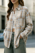 Stylish Plaid Collared Long-sleeved Pockets Casual Loose Shirt