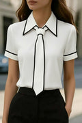 Stylish Color-blocked Trim Collared Short-sleeved Casual Shirt