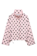 Polka Dot Print Loose Stand Collar Button Bow Tie Casual Long-sleeved Jacket