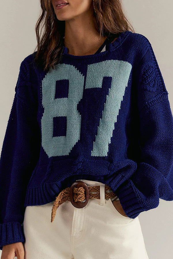 Fashionable Digital Jacquard Loose Long-sleeved Knit Sweater