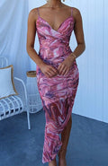 Spring and summer new sling fishtail print dress INS casual backless zipper holiday party women's dress
