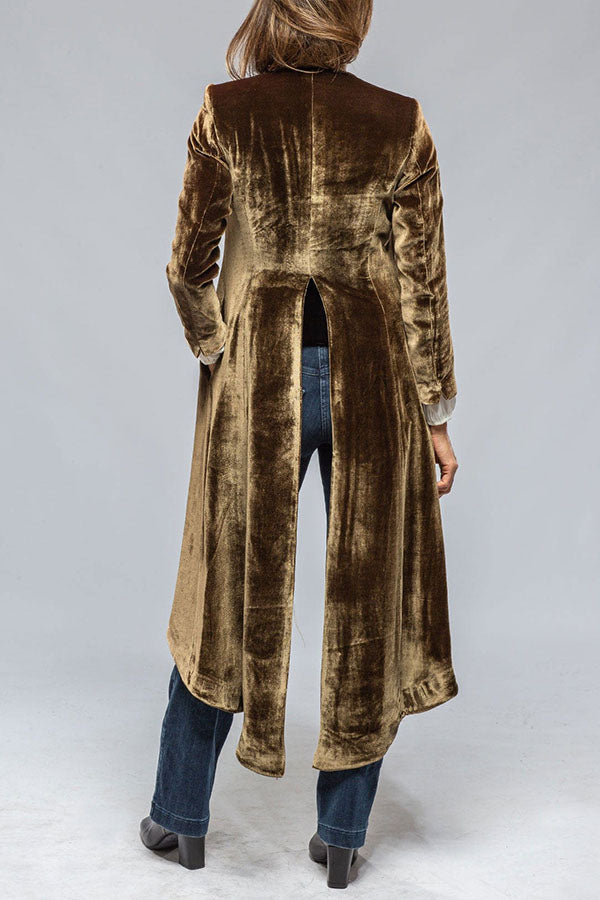 Vintage Velvet Long Loose Pocket Slit Coat
