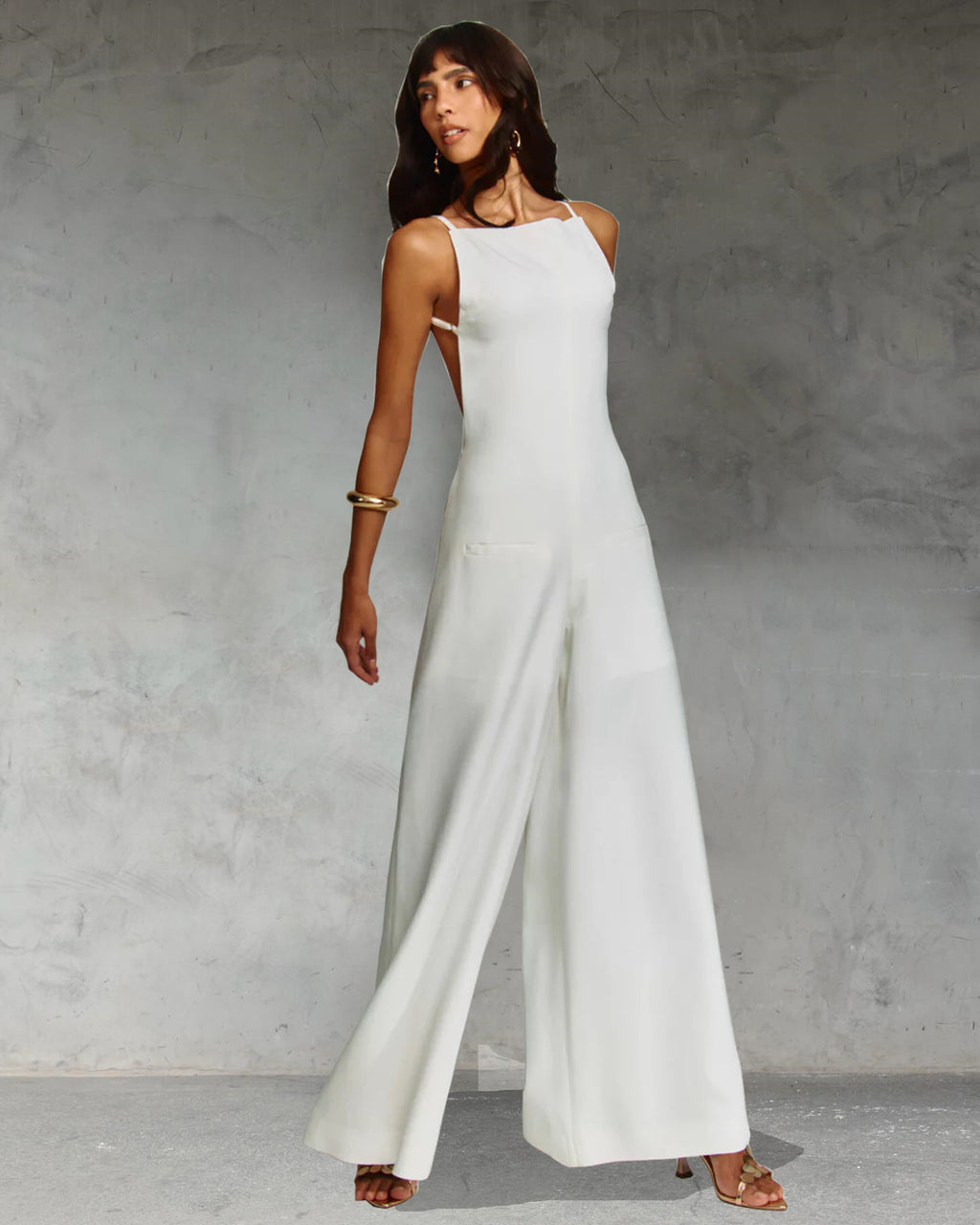 Kelso Linen Blend Square Neck Pocketed Backless Wide Leg Jumpsuit