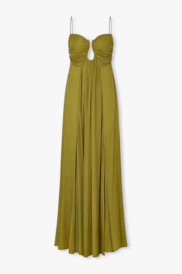 Soft and Elegant Metal Hollow Design Back Smocked A-line Slip Maxi Dress