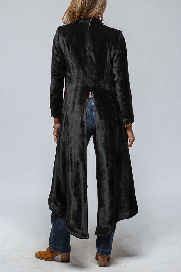 Vintage Velvet Long Loose Pocket Slit Coat