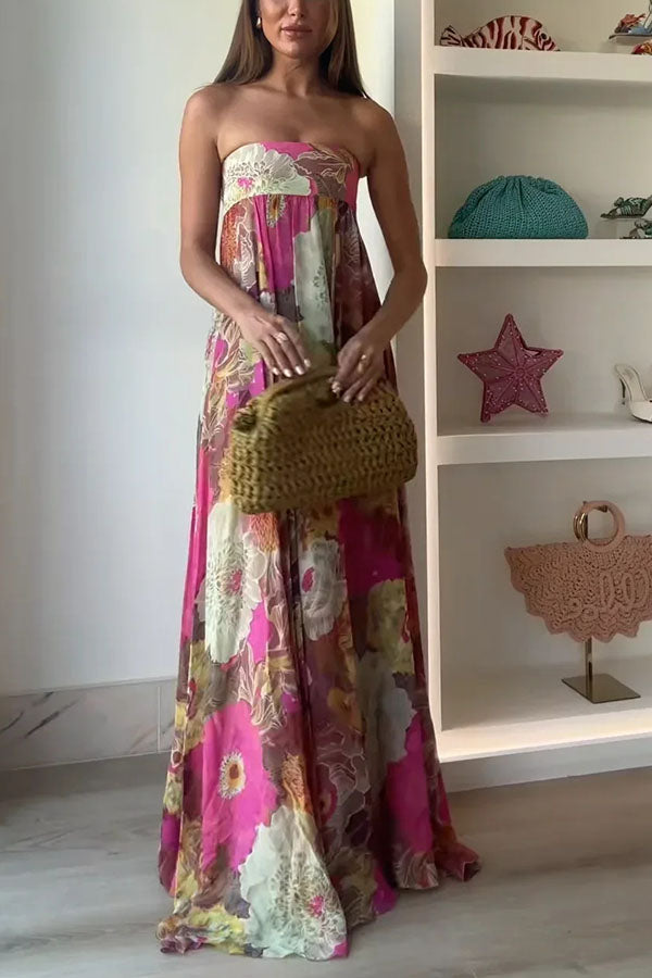 Shelia Ethnic Floral Print Off Shoulder A-line Maxi Dress