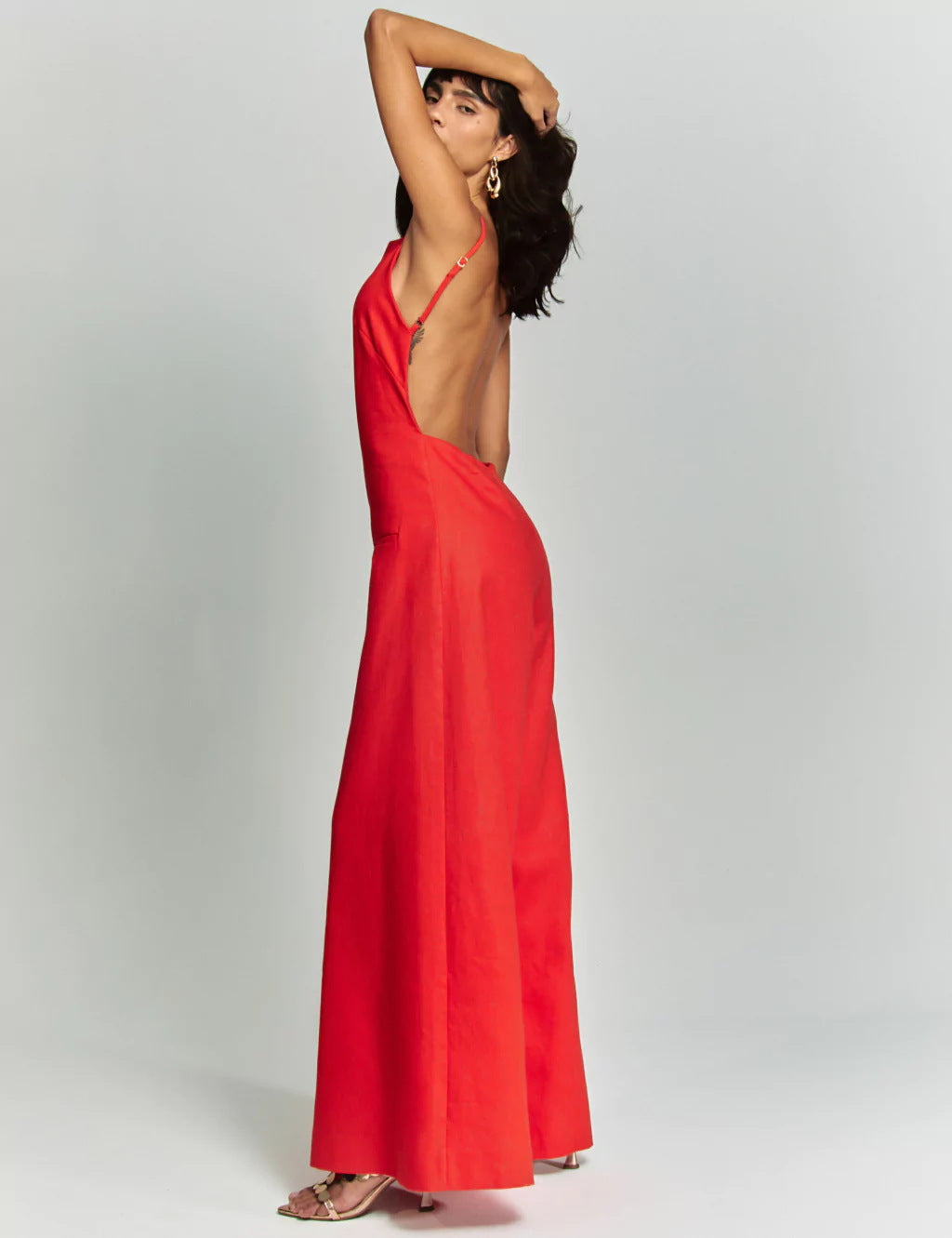 Kelso Linen Blend Square Neck Pocketed Backless Wide Leg Jumpsuit