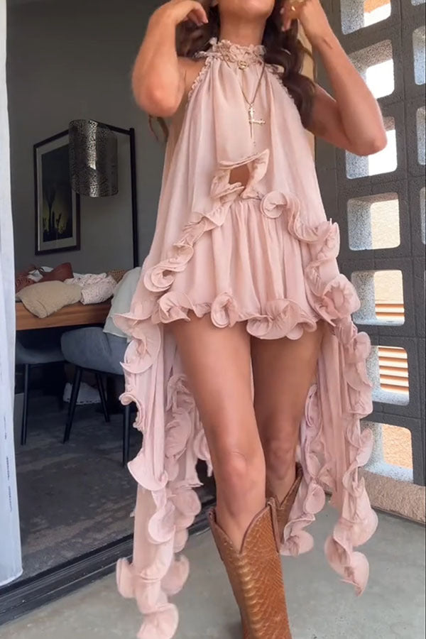 Romantic Drama Chiffon Wavy Ruffles Elastic Waist Loose Shorts
